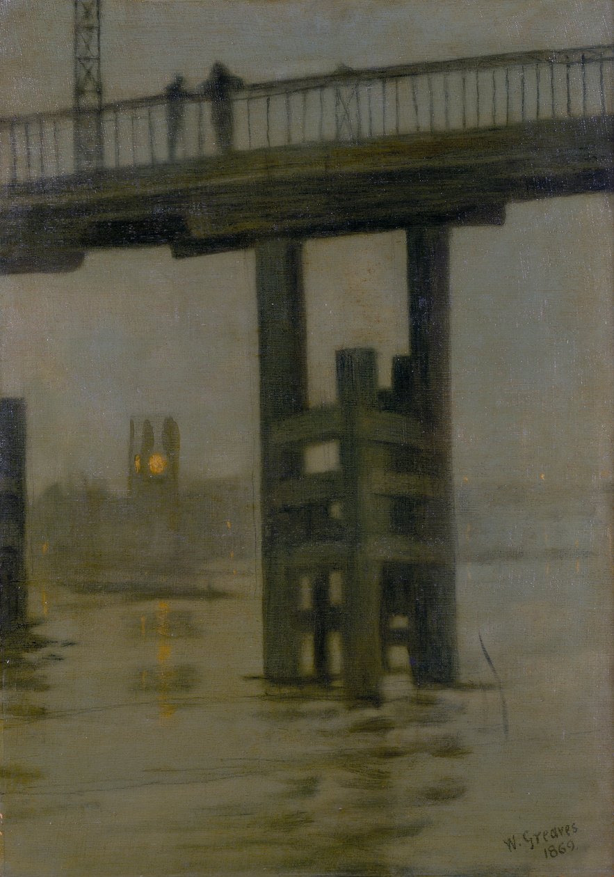 Battersea Bridge - Clair de lune brumeux - Walter Greaves