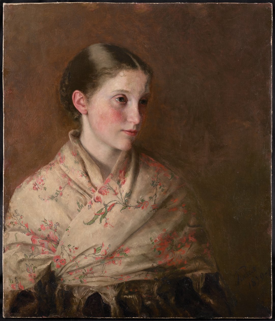 Une fille au châle (huile sur toile) - Walter Henry Truscott