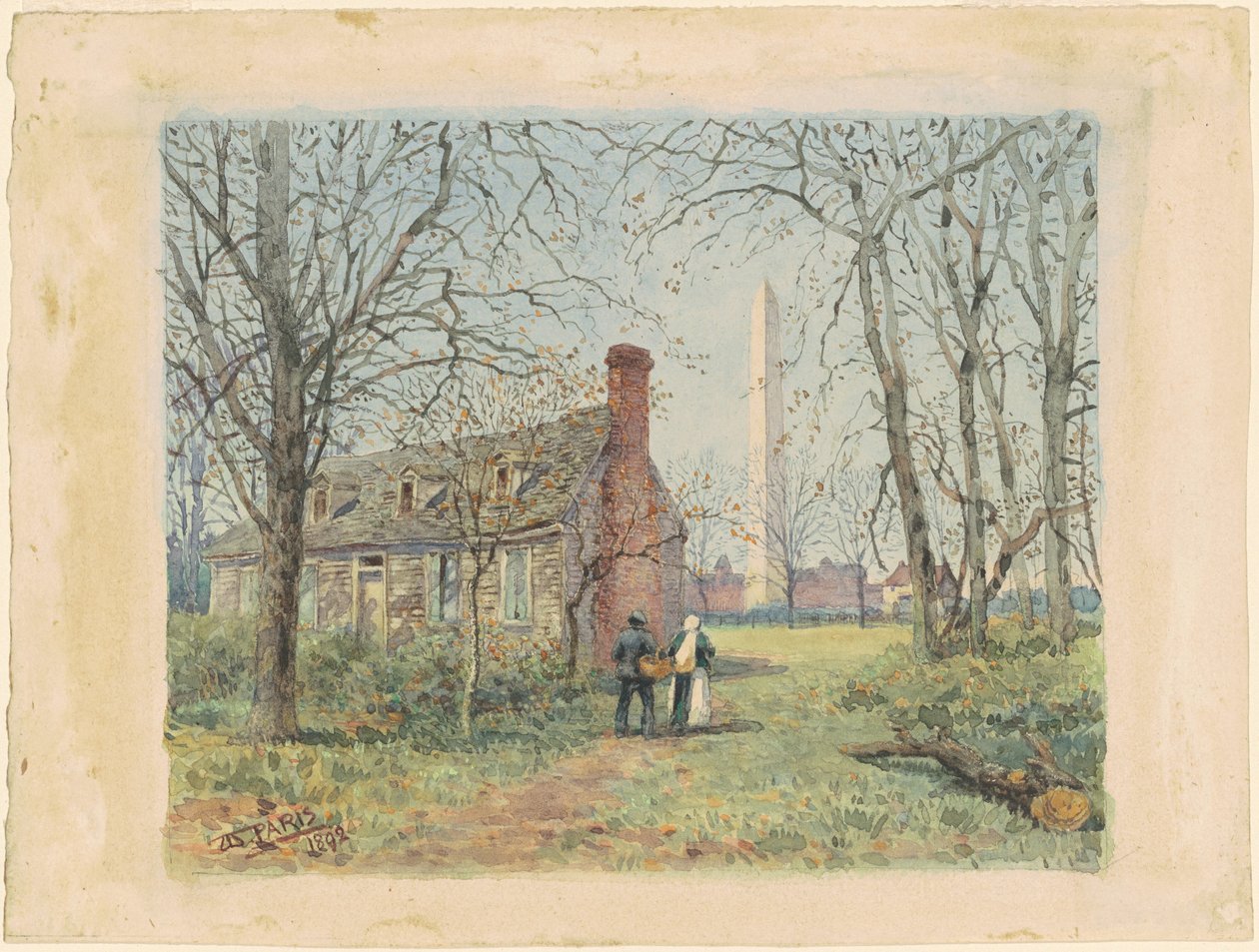 Le cottage de David Burns et le monument de Washington - Walter Paris