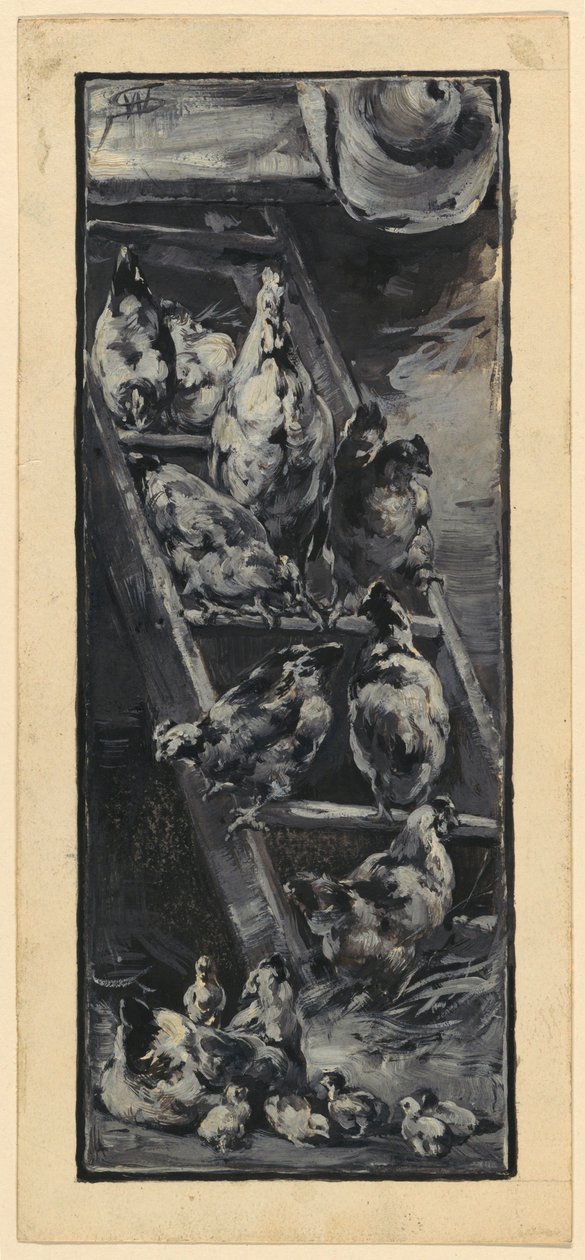 Coq et poules - Walter Shirlaw