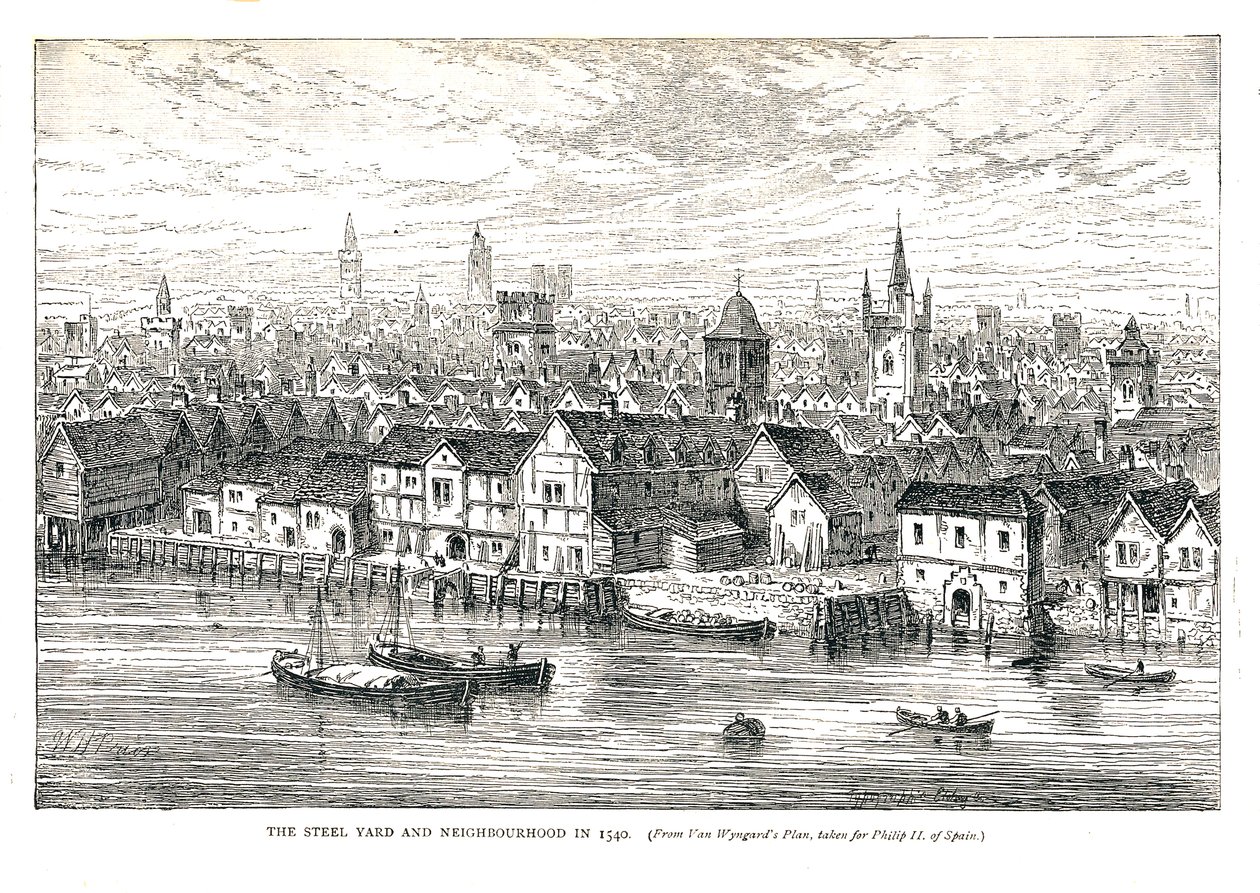 Le quai de fer de Steel Yard et le quartier en 1540. Sur le bord de la rivière, 1878 - Walter Thornbury