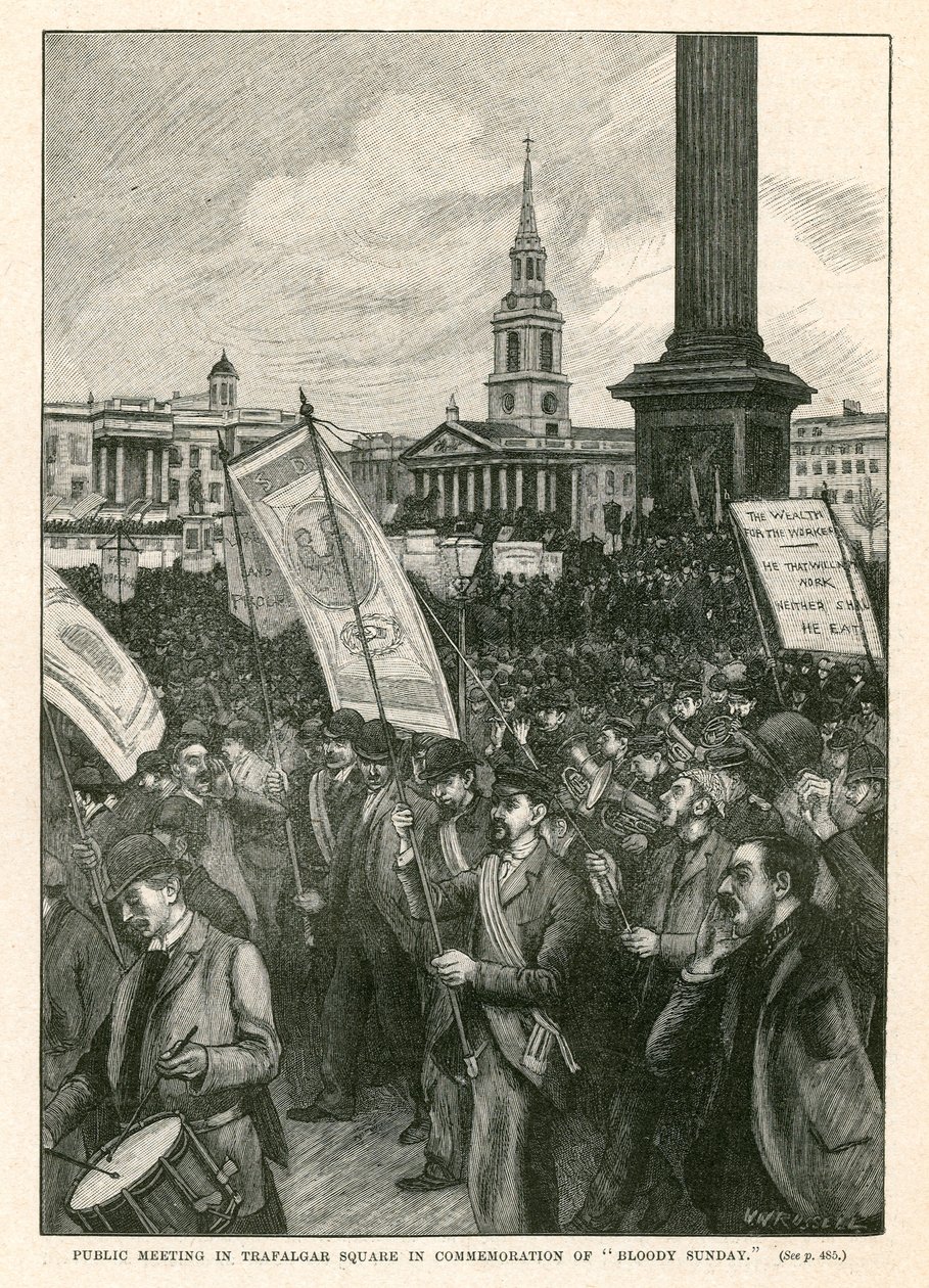 Réunion publique à Trafalgar Square en commémoration du Bloody Sunday (gravure) - Walter Westley Russell