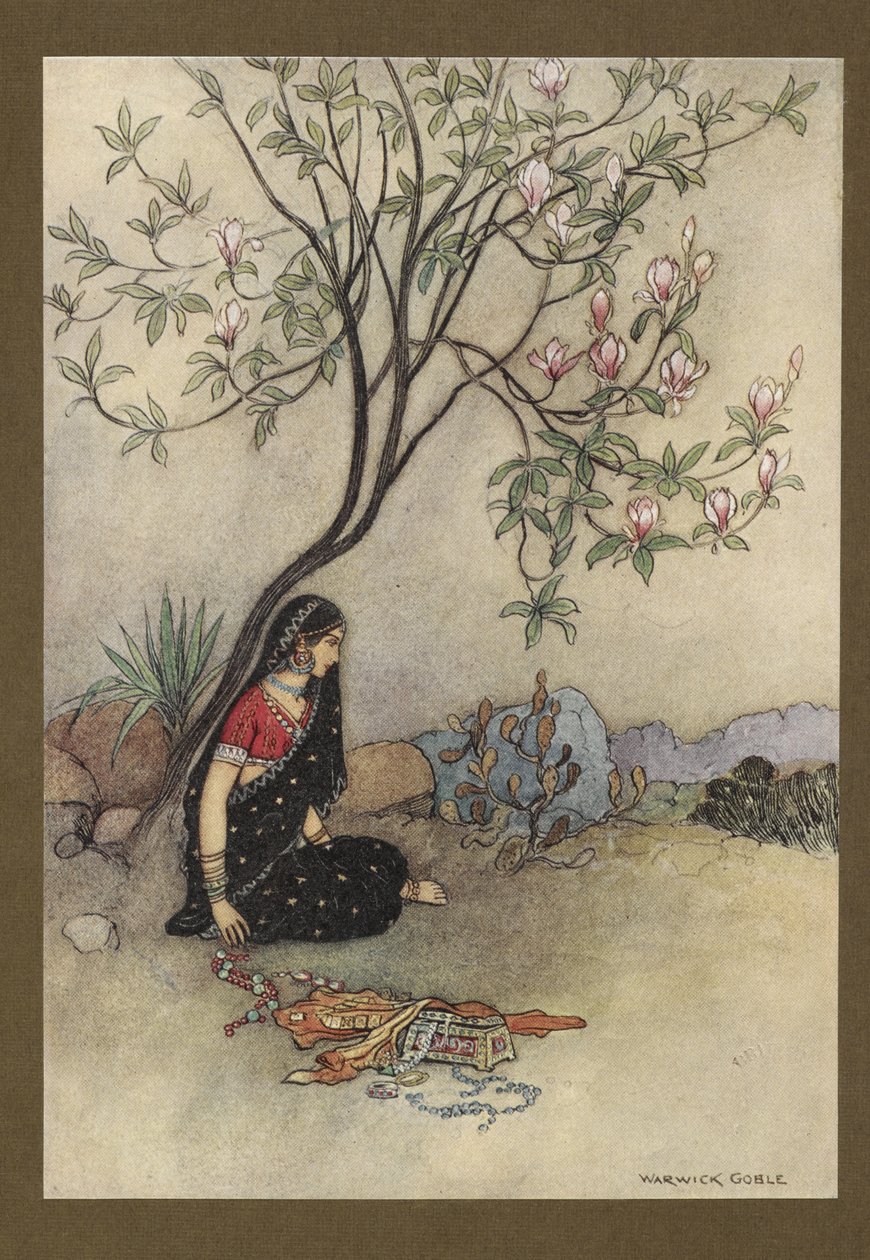 Planche 28: "Ainsi la princesse fut abandonnée.", de Folk-Tales of Bengal ... Avec 32 illustrations en couleur par Warwick Goble. (Edition de luxe.) 1914 - Warwick Goble