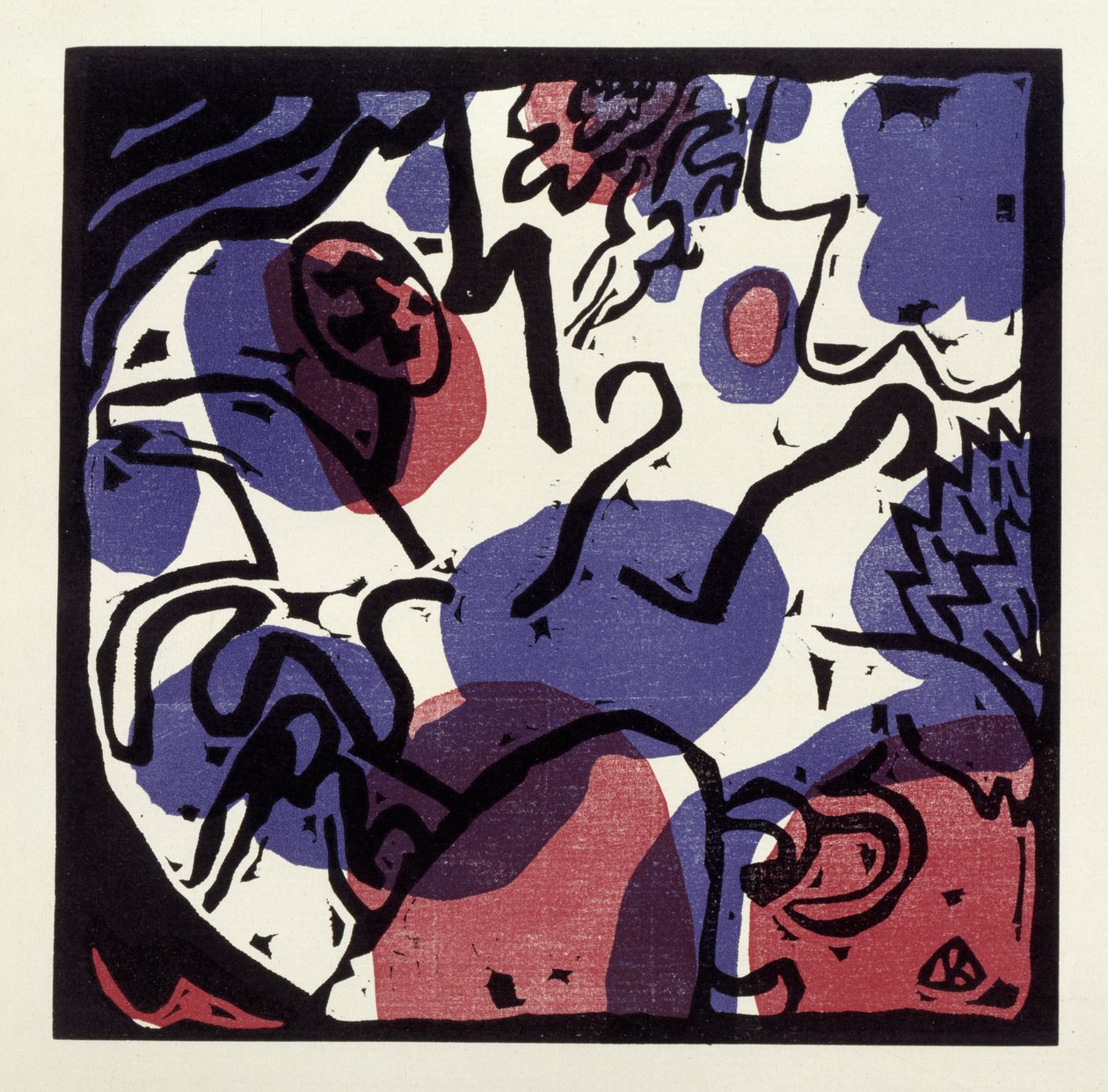 Drei Reiter in Rot, Blau und Schwarz (Illustration 20 aus: "Klänge", Einzelblatt) - Wassily Kandinsky