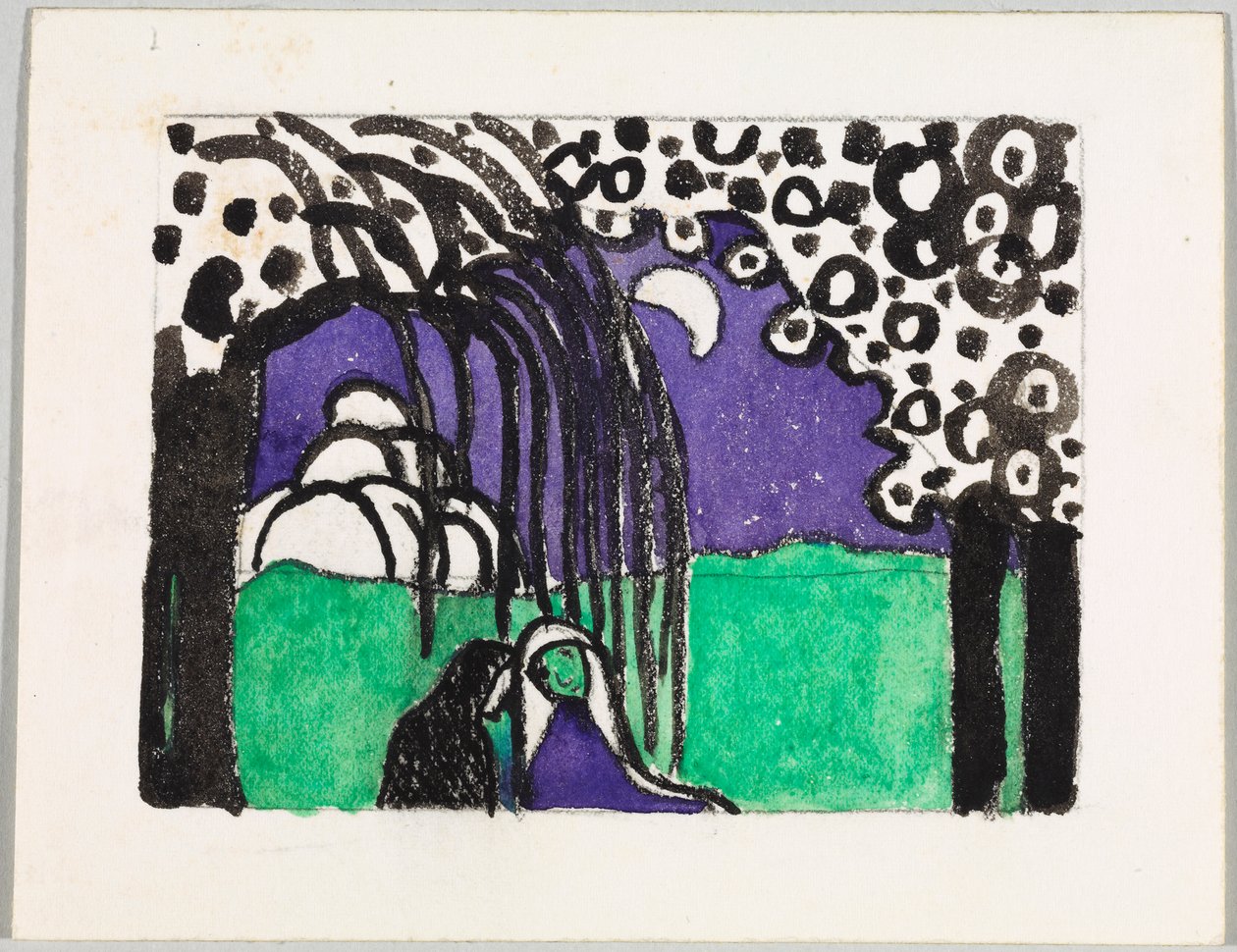 Ébauche pour la gravure sur bois en couleurs « Deux femmes dans un paysage lunaire » - Wassily Kandinsky