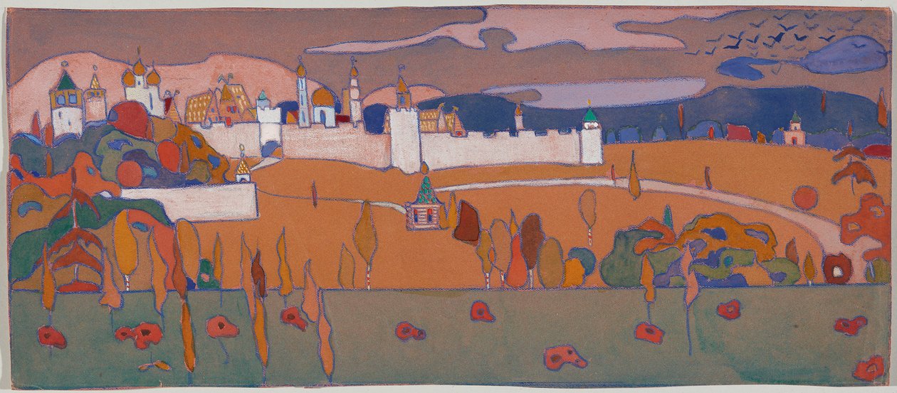 Ville fortifiée dans un paysage d