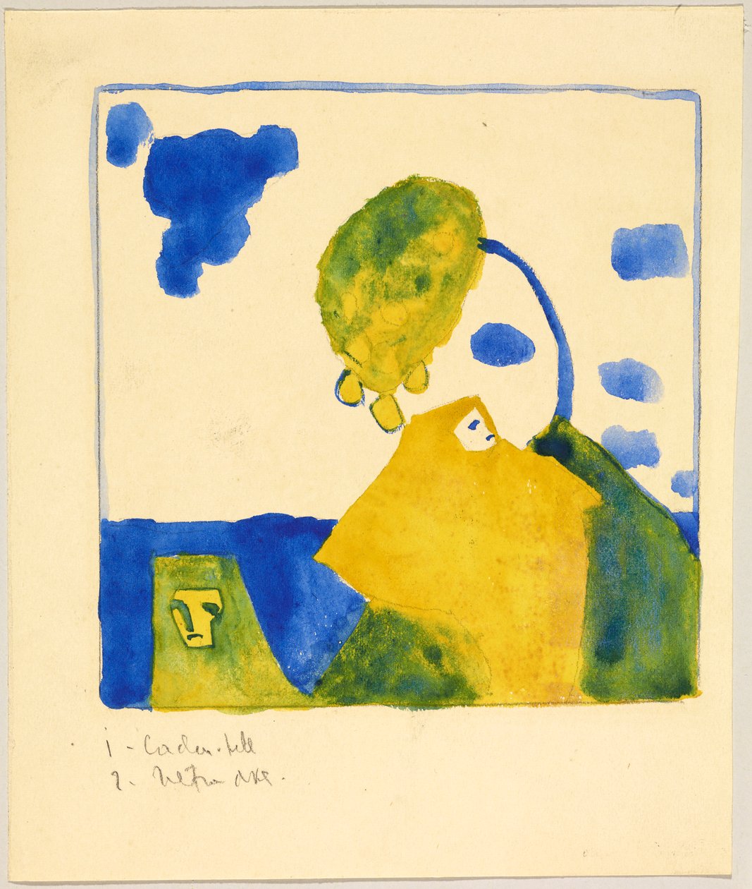 Zwei Gestalten vor Hügel mit Baum - Wassily Kandinsky