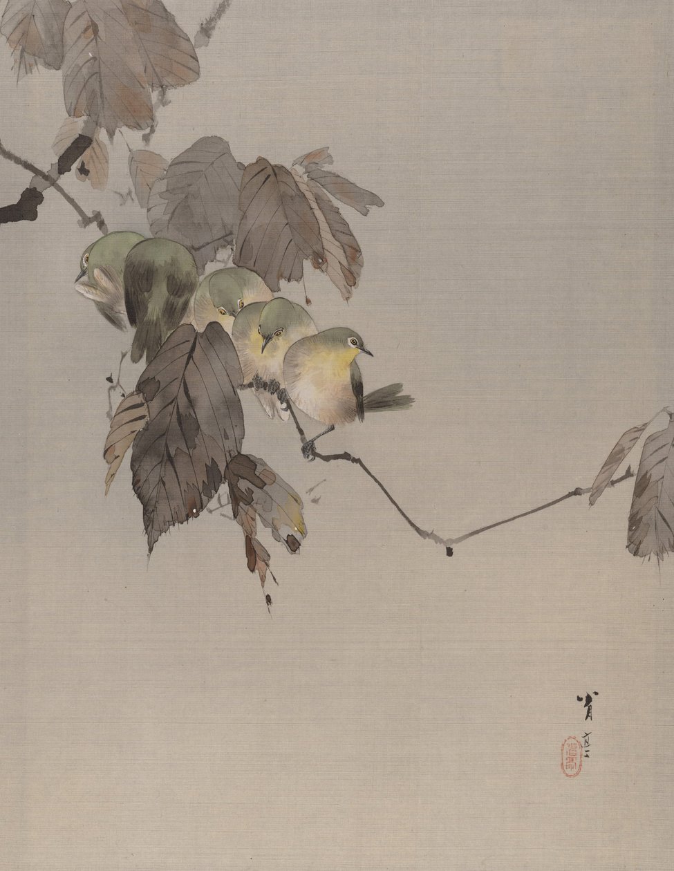 Oiseaux sur une branche, vers 1887 - Watanabe Seitei