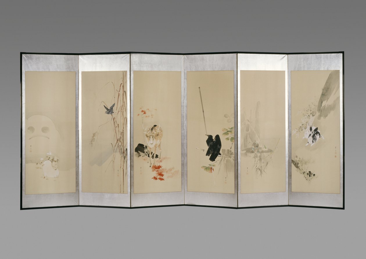 Paravent : Fleurs des douze mois, c.1900 - Watanabe Seitei
