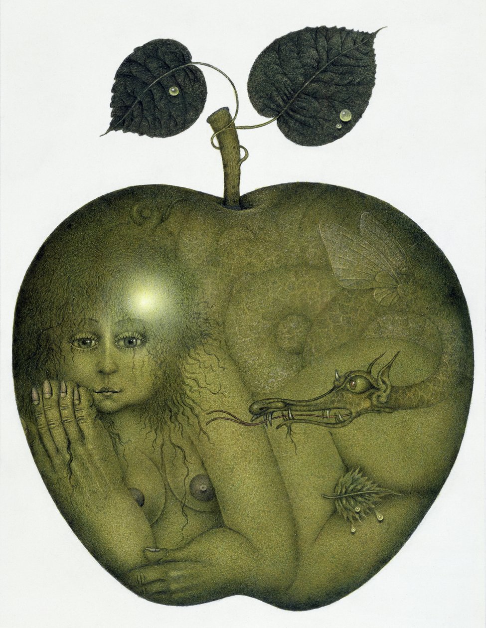 Apple and Eve and Serpent (crayon et crayon de couleur sur papier) - Wayne Anderson