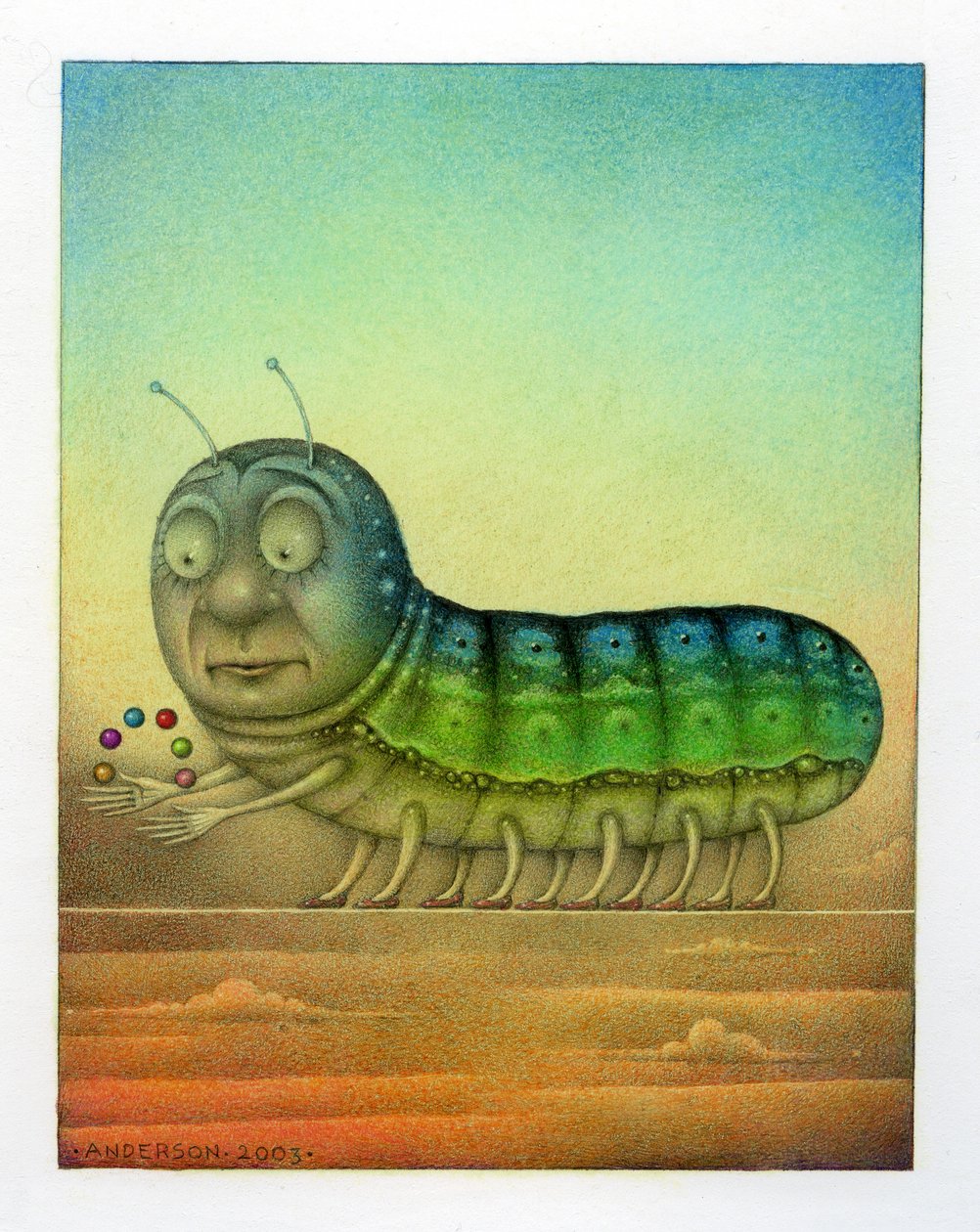Chenille jongleuse, 2003 (technique mixte sur carton d