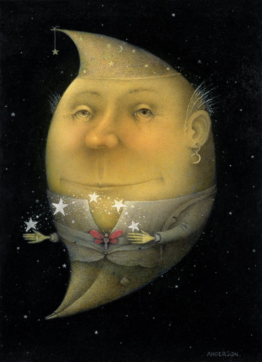 Croissant de lune jonglant (crayon et crayon de couleur sur papier) (paire de 150068) - Wayne Anderson
