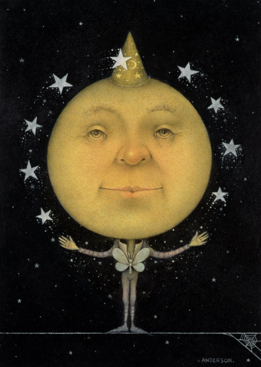Jongler avec la pleine lune (crayon et crayon de couleur sur papier) (paire de 150067) - Wayne Anderson