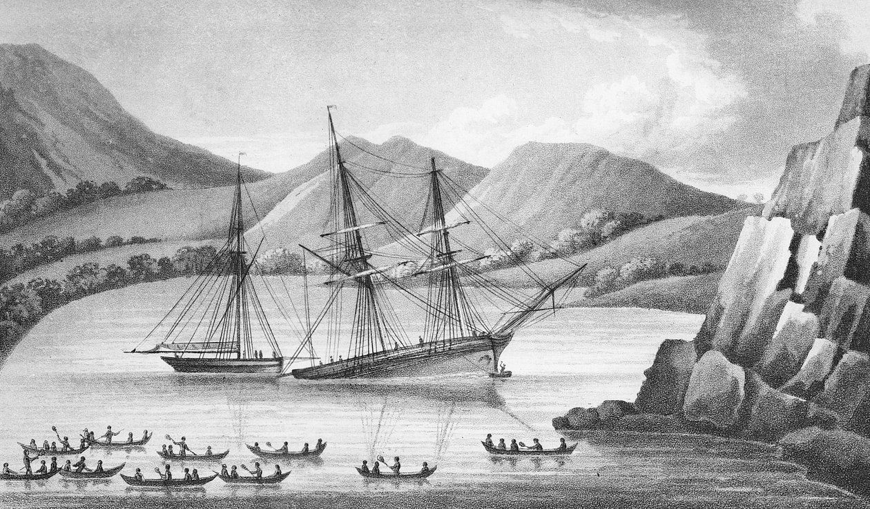 La brigantine Jane et le cutter Beaufoy passant à travers une chaîne d