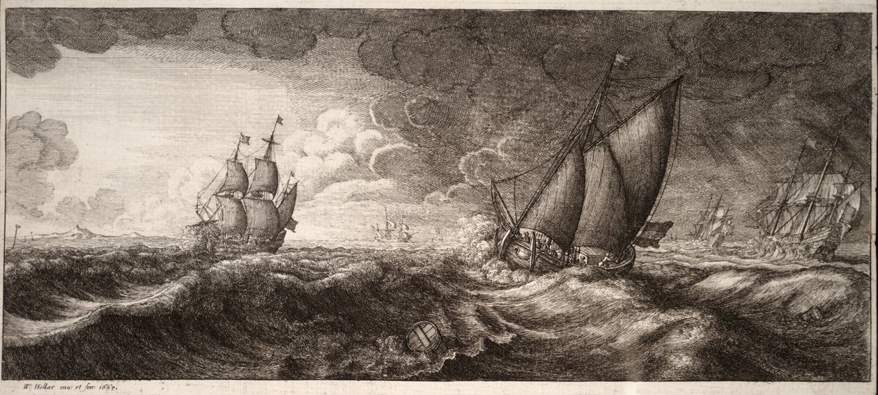 Un yacht et trois navires de guerre dans une tempête. État 1 - Wenceslaus Hollar