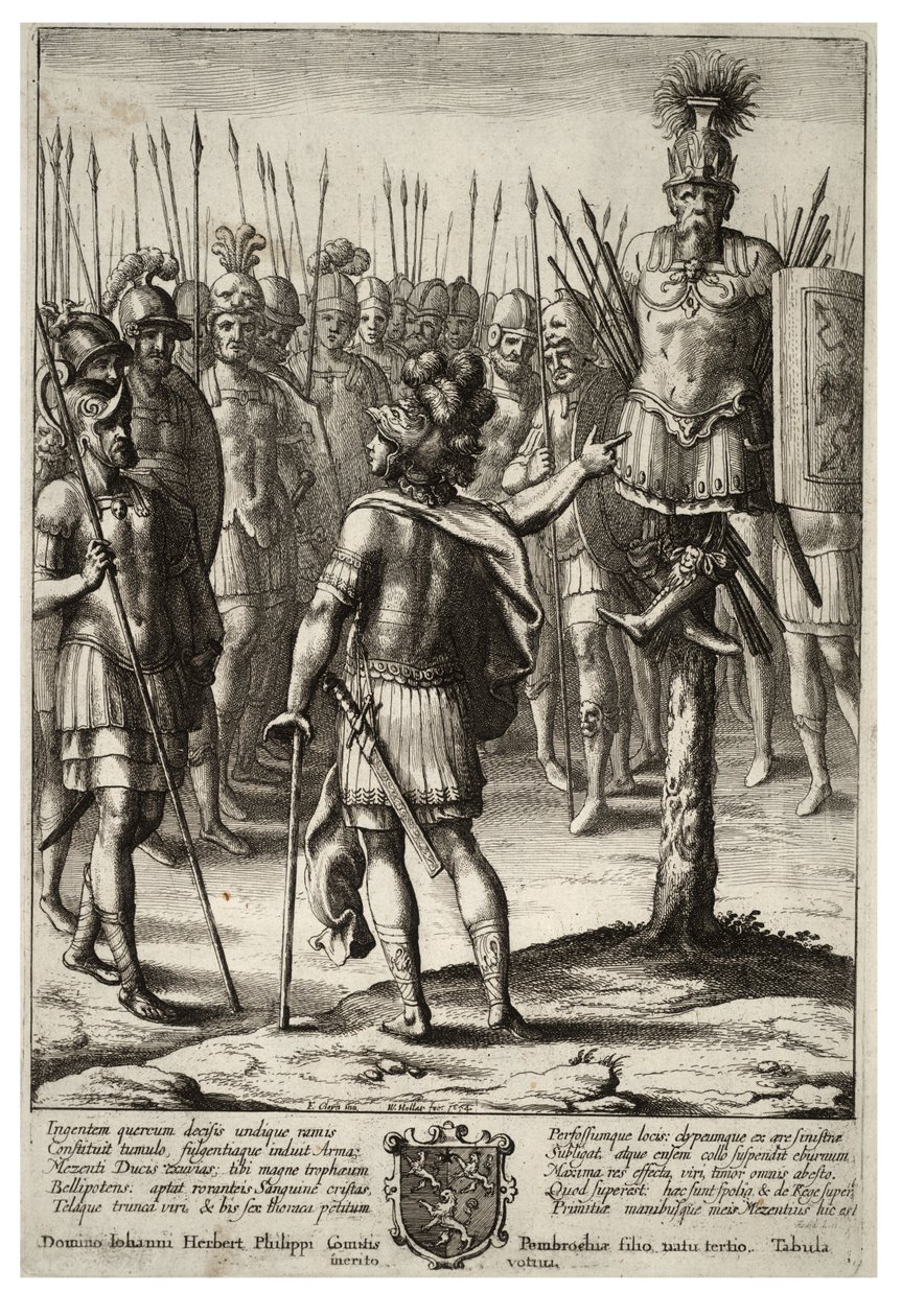Énée érige un trophée des armes de Mézence. État 2 - Wenceslaus Hollar