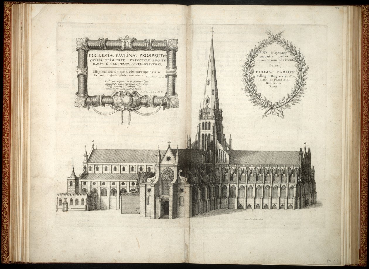 Saint-Paul depuis le sud montrant la flèche. État 1 - Wenceslaus Hollar