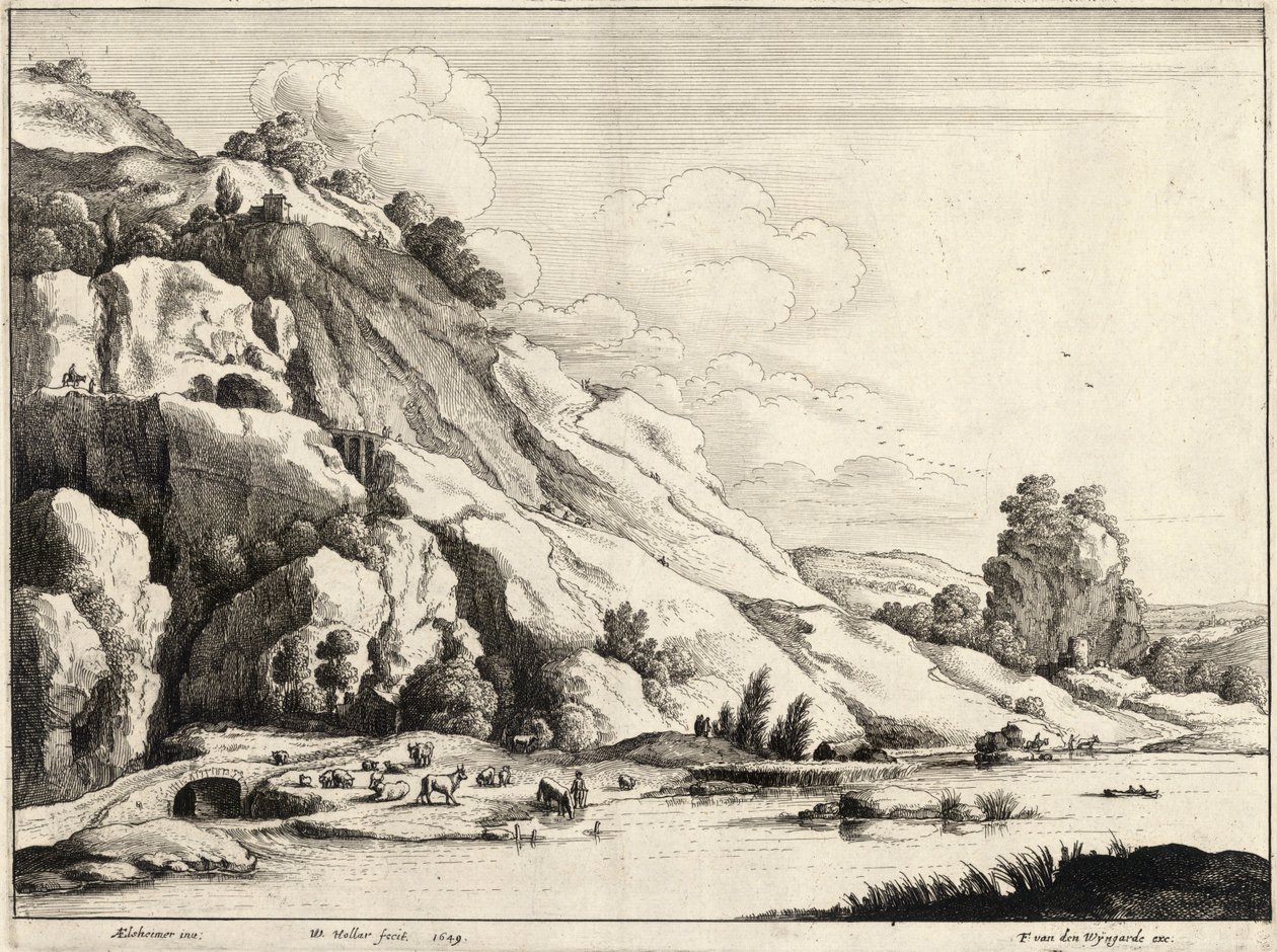 Le pont de pierre (Elsheimer). État 1 - Wenceslaus Hollar