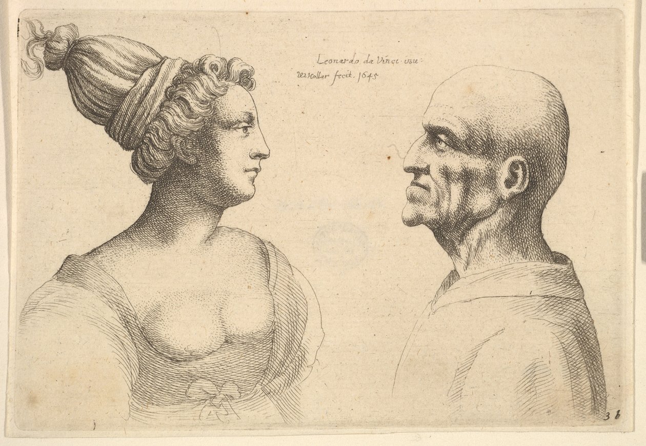 Une femme aux cheveux attachés et un homme chauve se faisant face - Wenceslaus Hollar