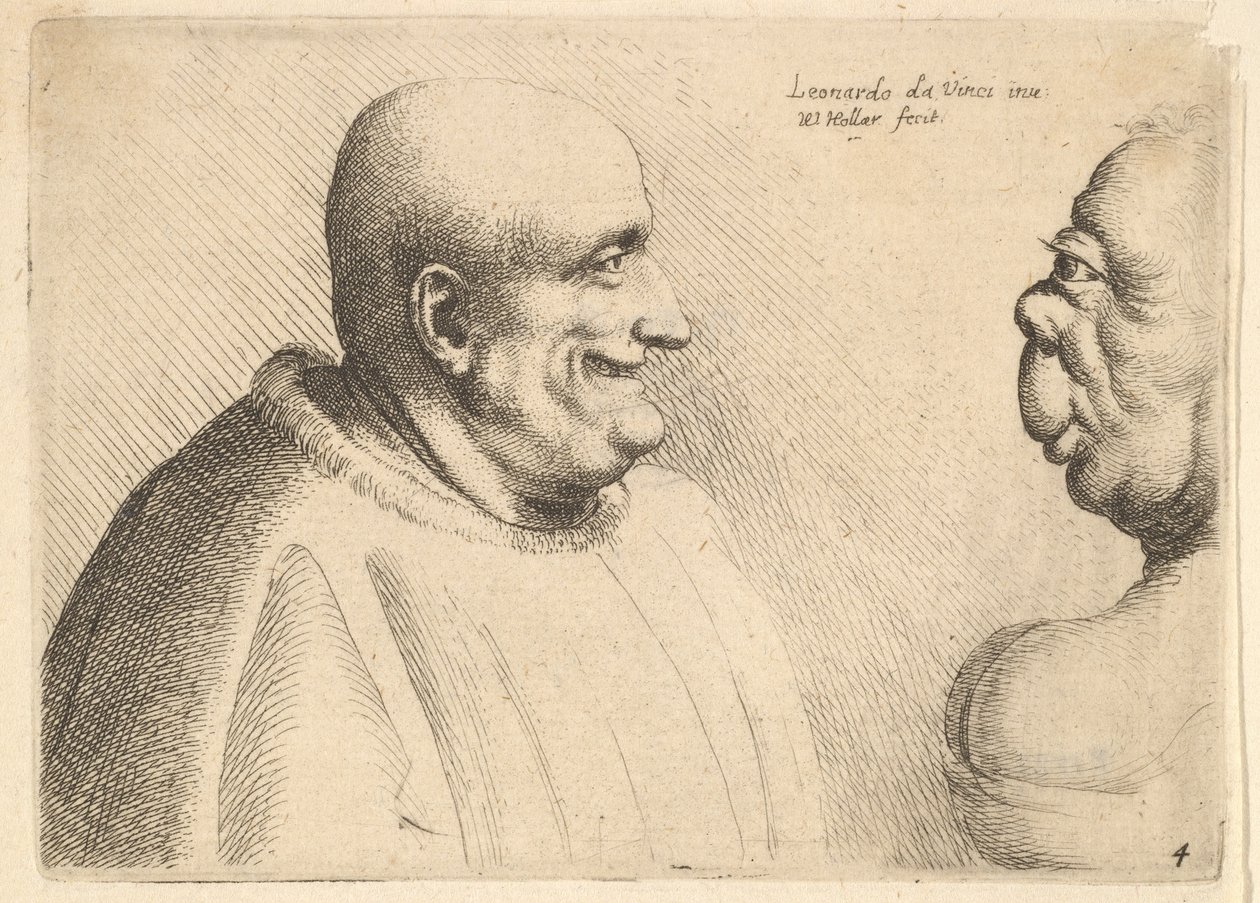 Un homme corpulent avec une tête chauve face à une femme grotesque - Wenceslaus Hollar