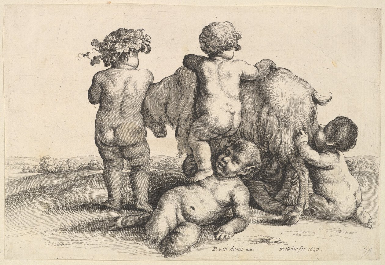 Quatre garçons, un jeune satyre et une chèvre, 1647 - Wenceslaus Hollar