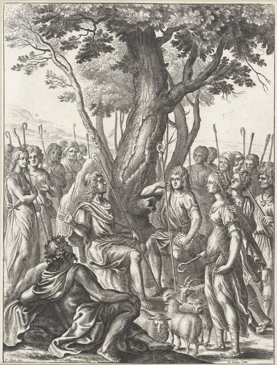 Le berger Meliboeus juge le jeu des bergers Corydon et Thyrsis (série: Œuvres de Virgile) - Wenceslaus Hollar