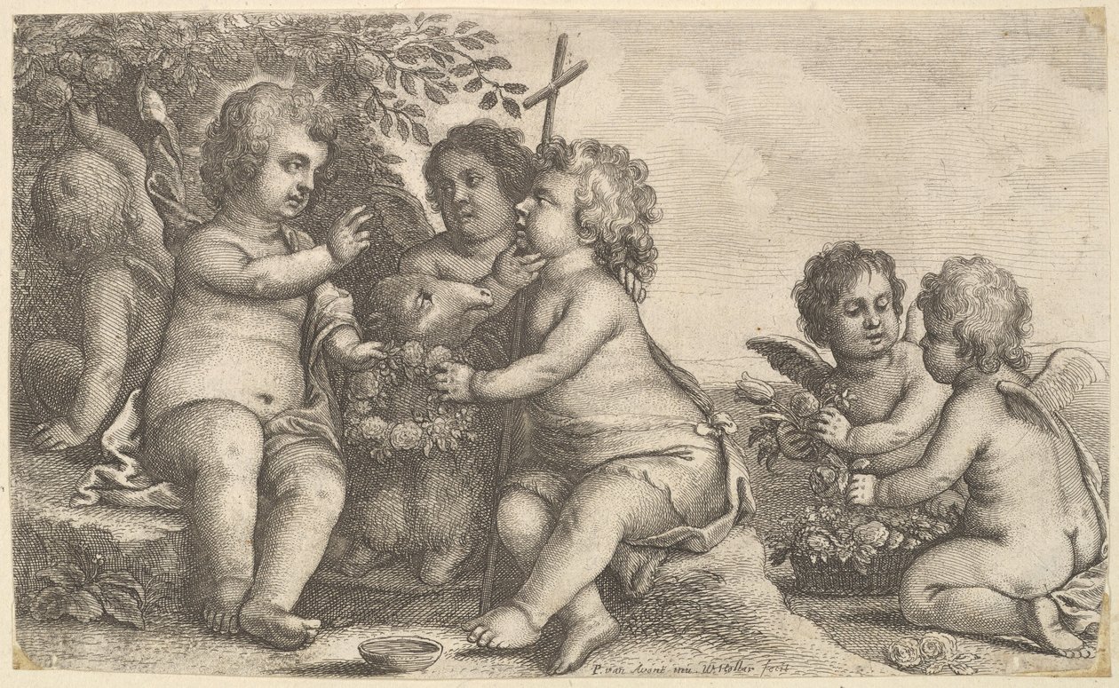 Jésus, Saint Jean-Baptiste et quatre chérubins - Wenceslaus Hollar