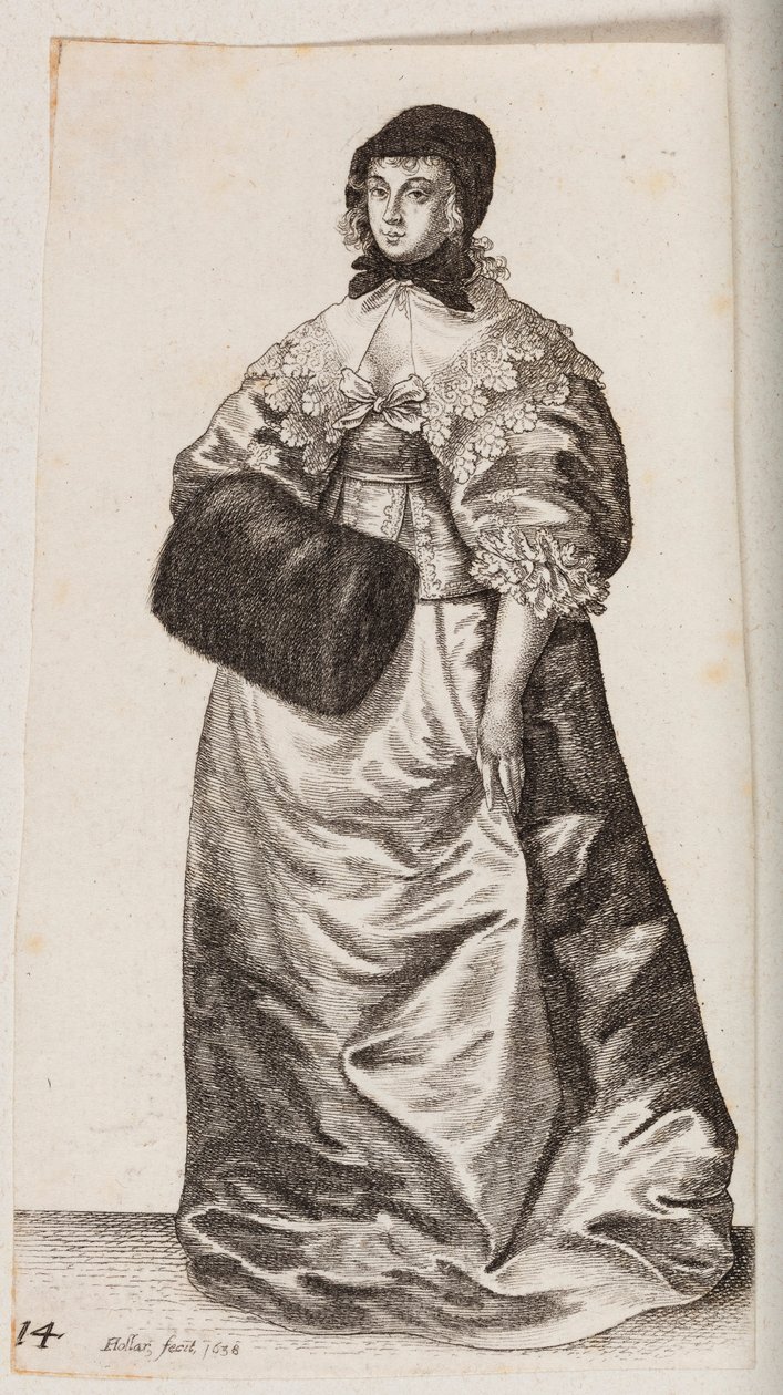 Femme avec une coiffe et un manchon - Wenceslaus Hollar