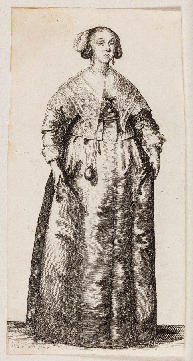 Femme tenant un flacon de parfum suspendu à une chaîne - Wenceslaus Hollar