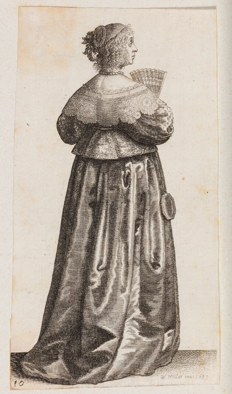 Femme avec un éventail et un miroir, vue de dos - Wenceslaus Hollar