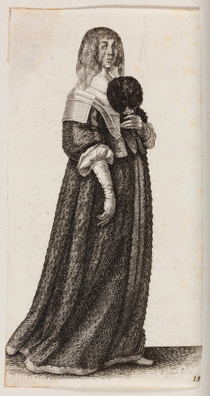 Femme portant un voile et tenant un éventail à plumes - Wenceslaus Hollar