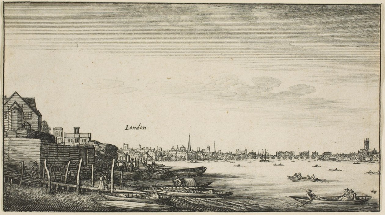 Londres vue de la rivière Thames à Milford Stairs sous Arundel House - Wenceslaus Hollar