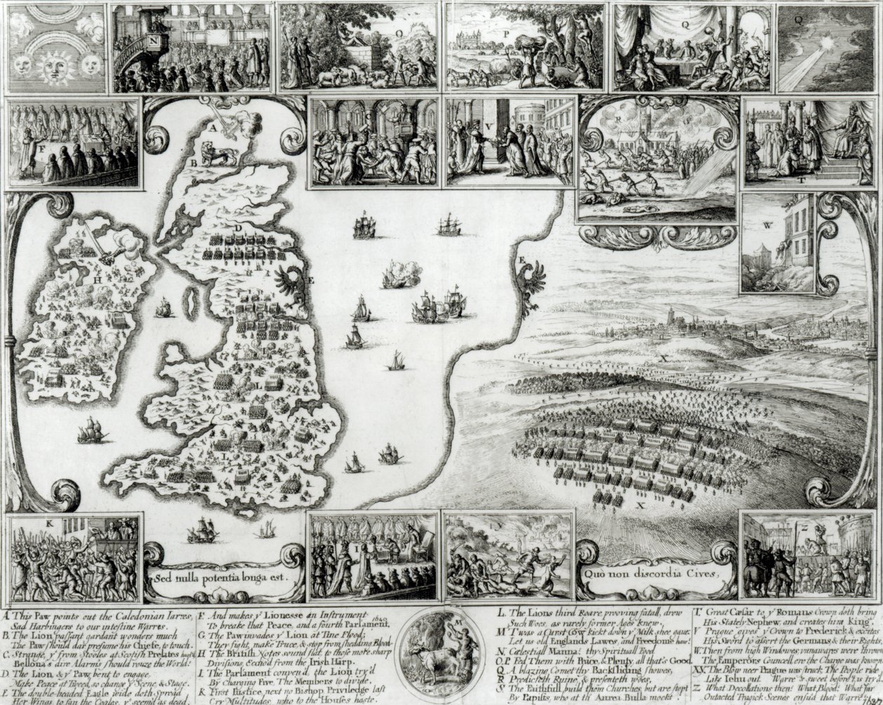 Carte de la guerre civile en Angleterre et vue de Prague, 1632 - Wenceslaus Hollar
