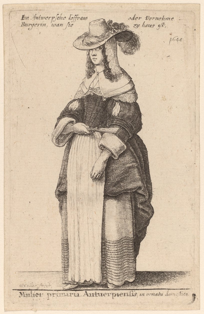Mulier Primaria Antuerpiensis, en ornatu domestico - Wenceslaus Hollar