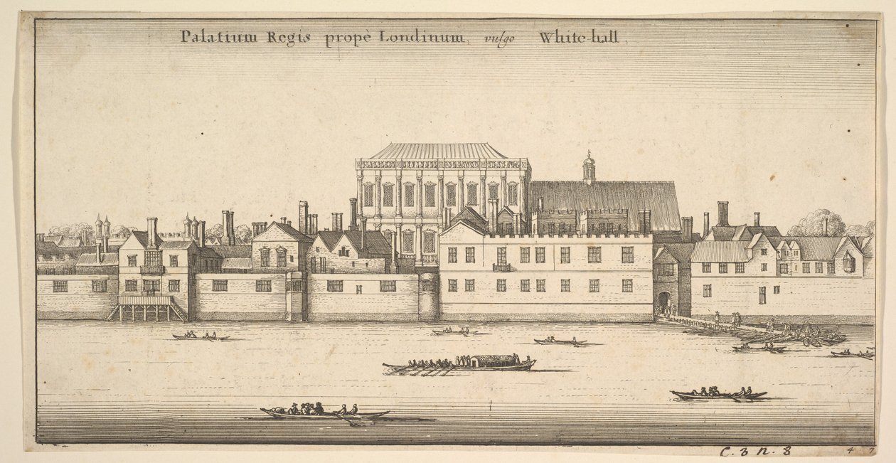 Palatium Regis prope Londinum, vulgo White-hall Palais Royal de Whitehall, Londres - Wenceslaus Hollar