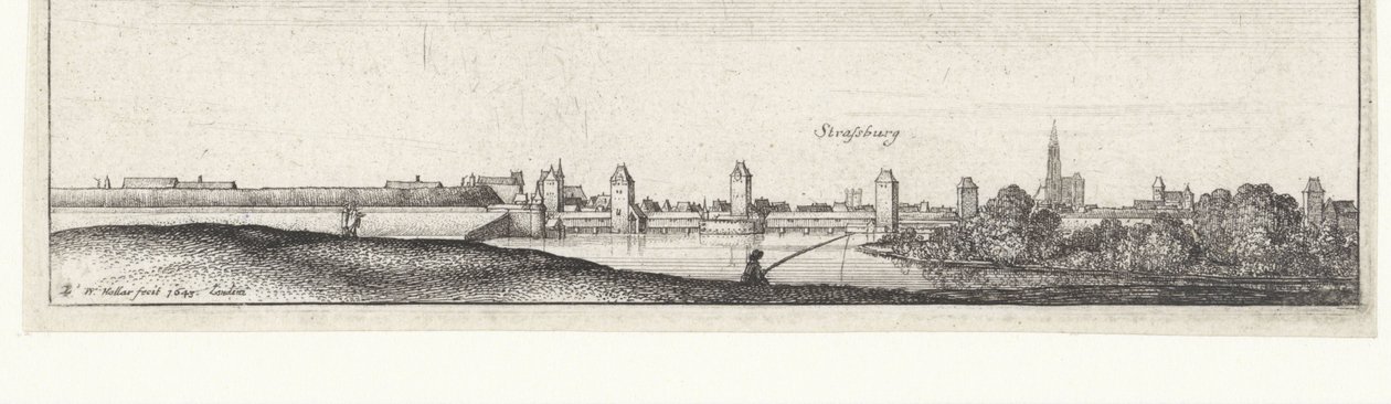 Paysage fluvial avec vue sur Strasbourg
Vues fluviales en Allemagne et dans les Pays-Bas (titre de la série) - Wenceslaus Hollar