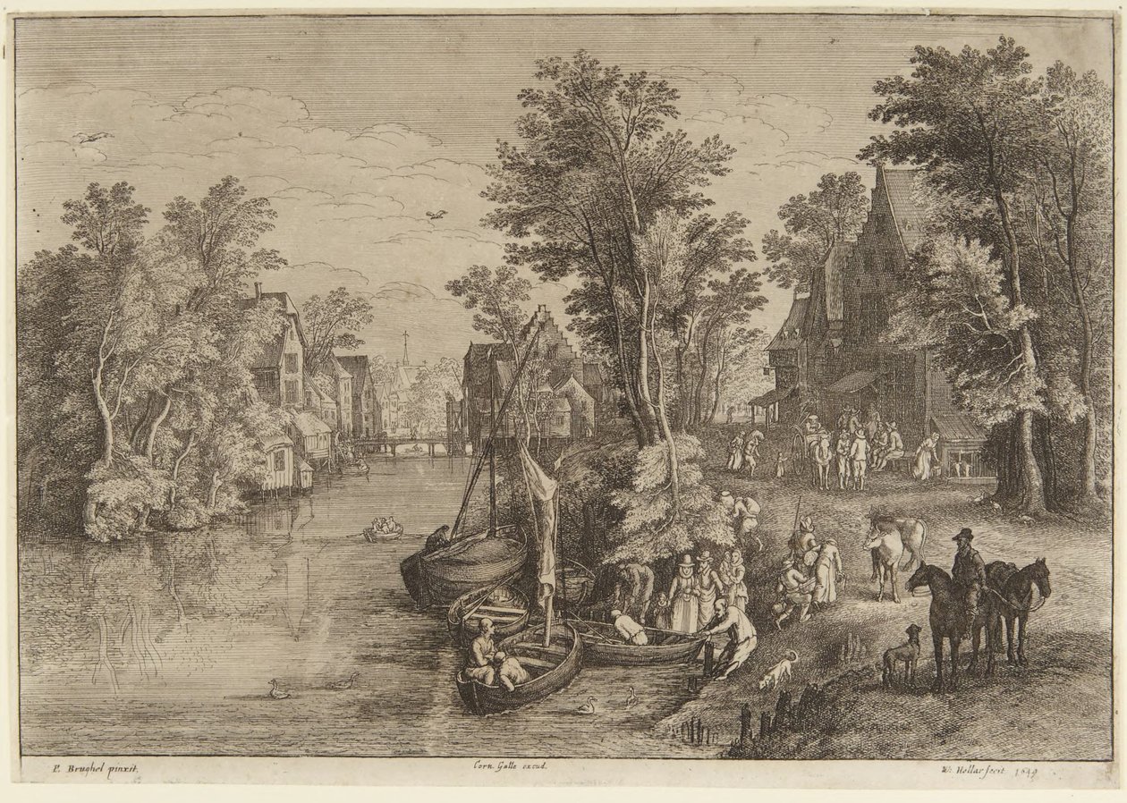 Le bac dans le village - Wenceslaus Hollar