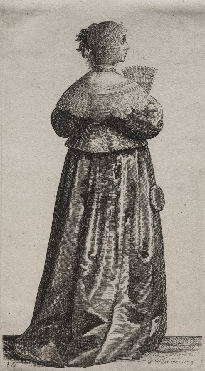 Les Diverses Habitudes des Femmes Anglaises, de la Noblesse aux Femmes de la Campagne : La Femme avec un Éventail et un Miroir - Wenceslaus Hollar