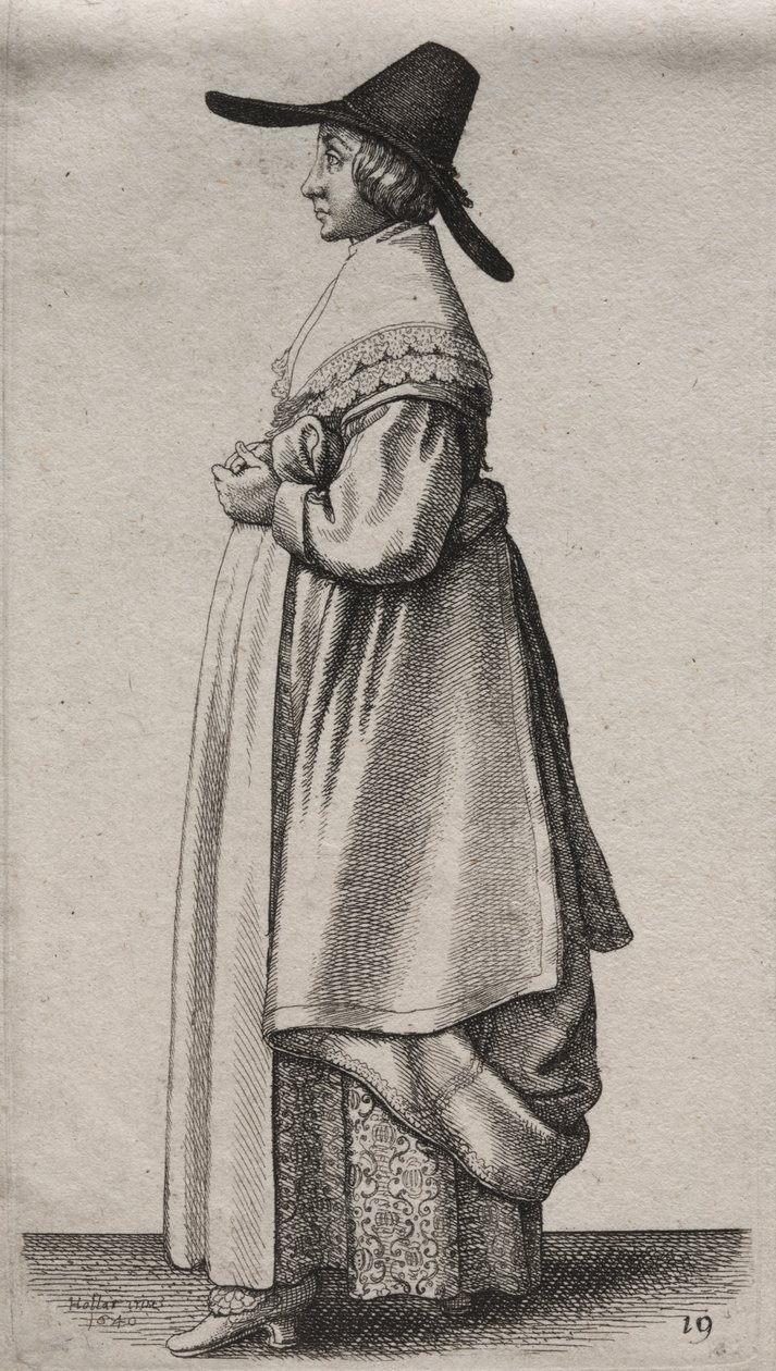 Les Diverses Habitudes des Femmes Anglaises, de la Noblesse aux Femmes de la Campagne : La Femme avec un Chapeau Masculin et une Jupe Fleurie - Wenceslaus Hollar