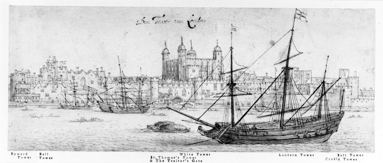 La Tour de Londres, vers 1637-41 (stylo et encre, graphite et aquarelle sur papier) - Wenceslaus Hollar