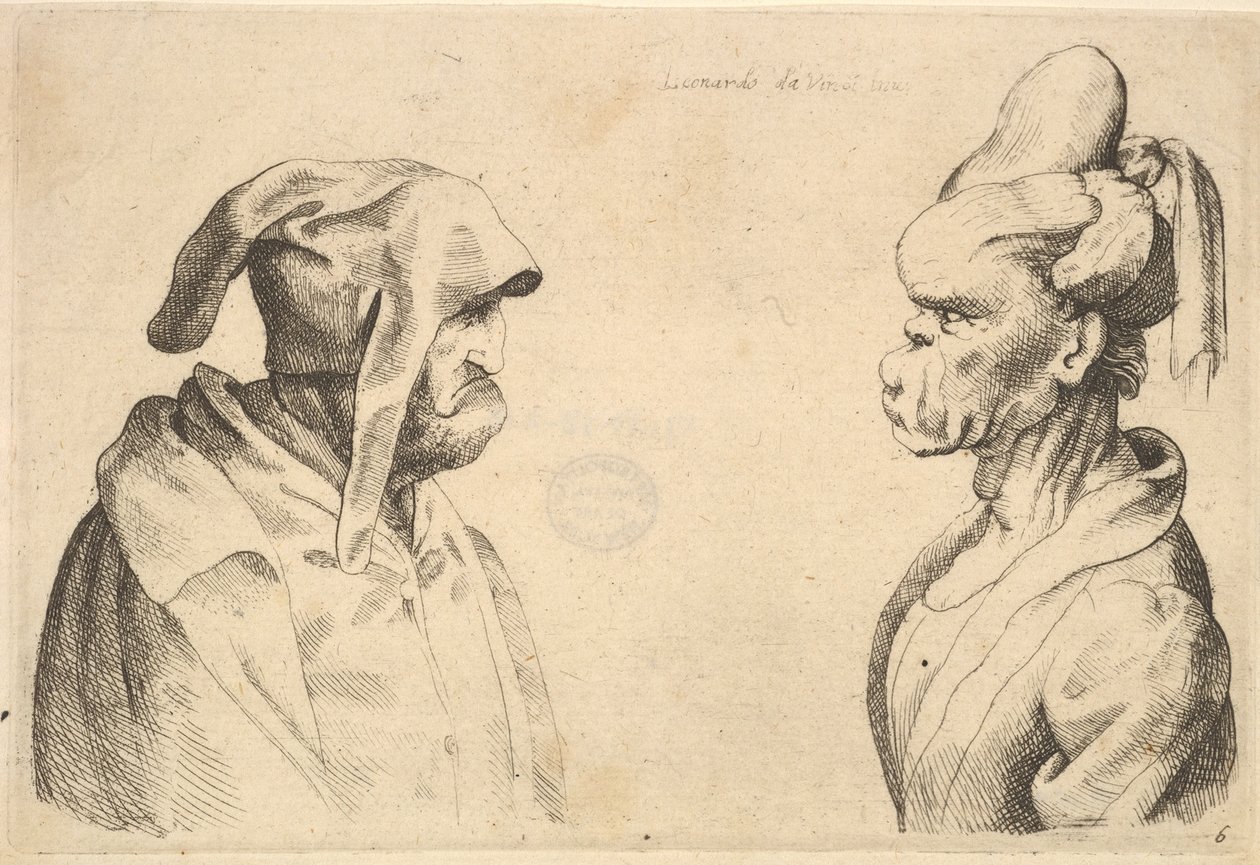 Deux têtes déformées se faisant face - Wenceslaus Hollar