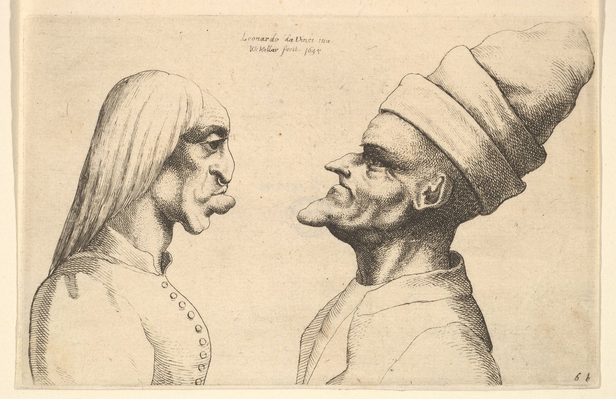 Deux têtes déformées se faisant face - Wenceslaus Hollar
