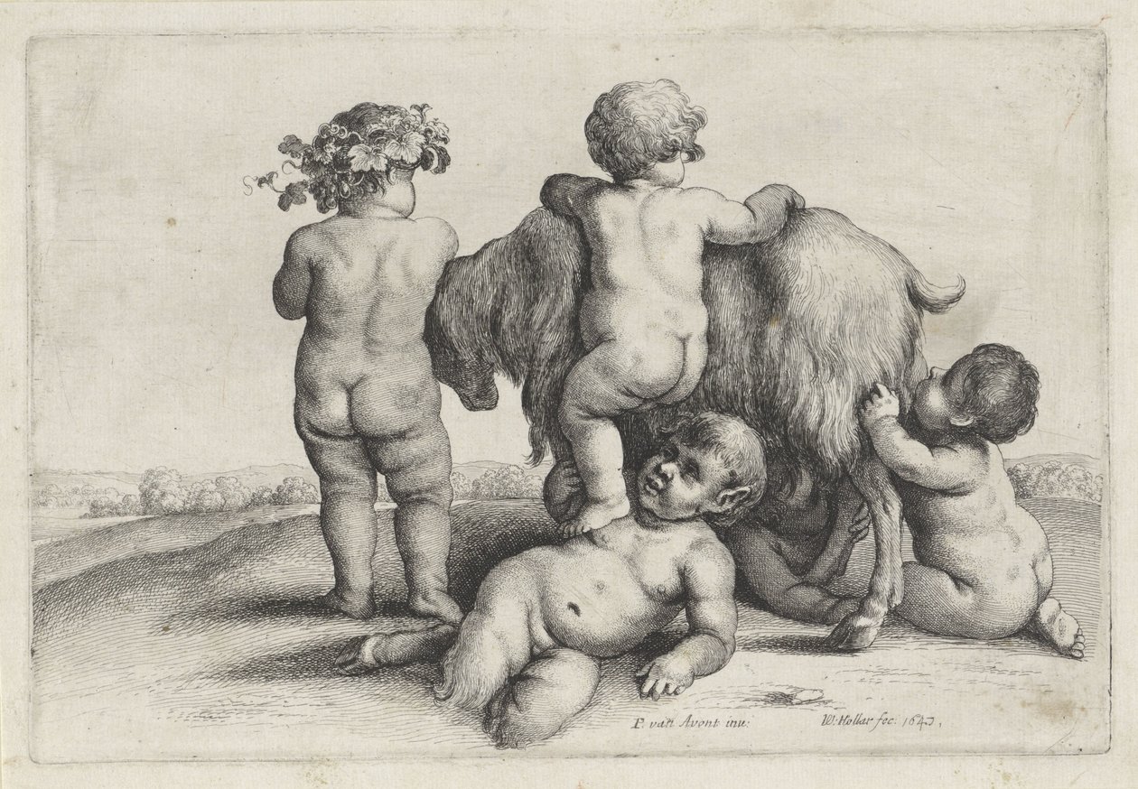 Quatre garçons, un satyre et une chèvre (Putti et satyres) - Wenceslaus Hollar