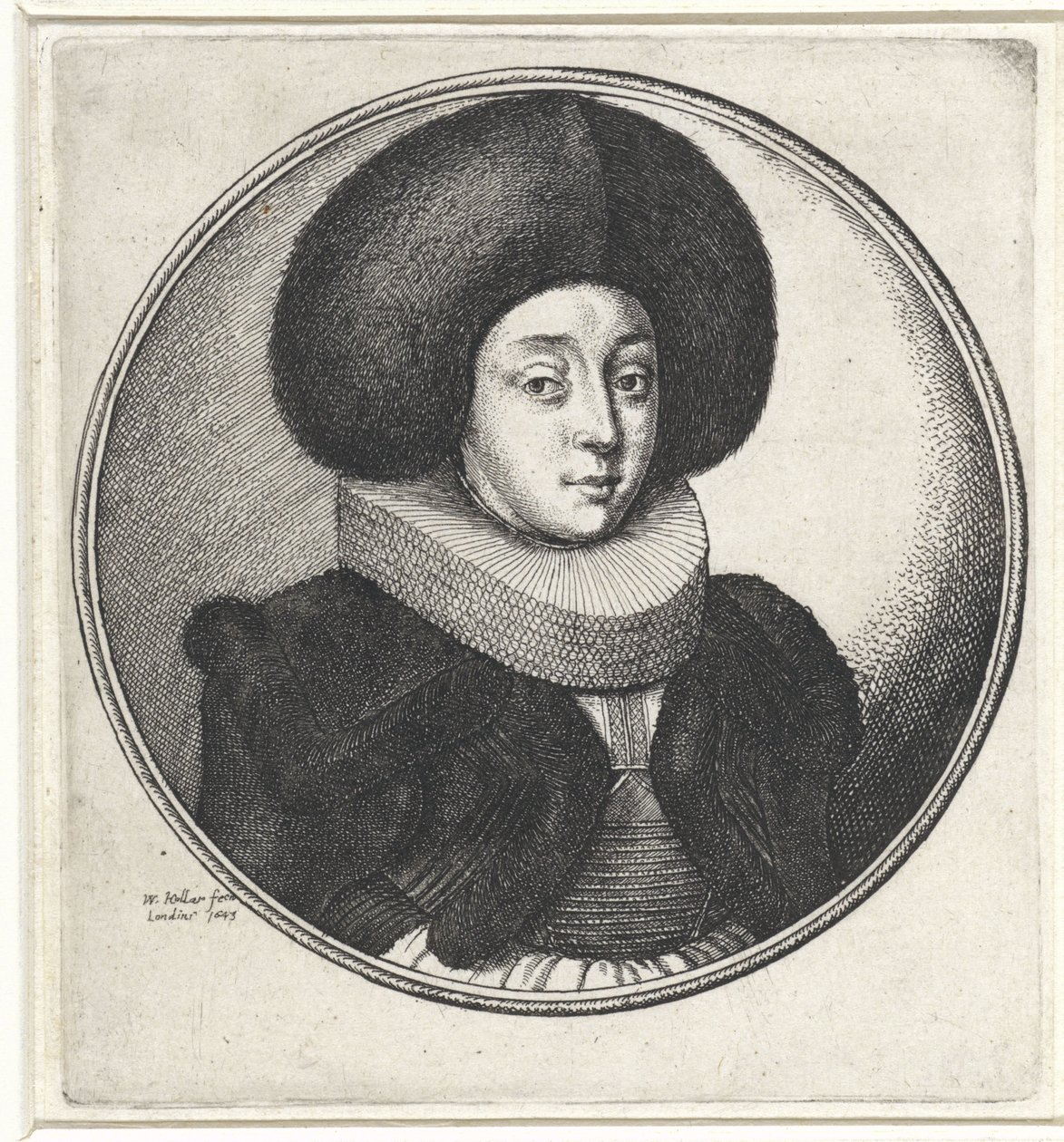 Femme avec col plissé et grande toque en fourrure - Wenceslaus Hollar