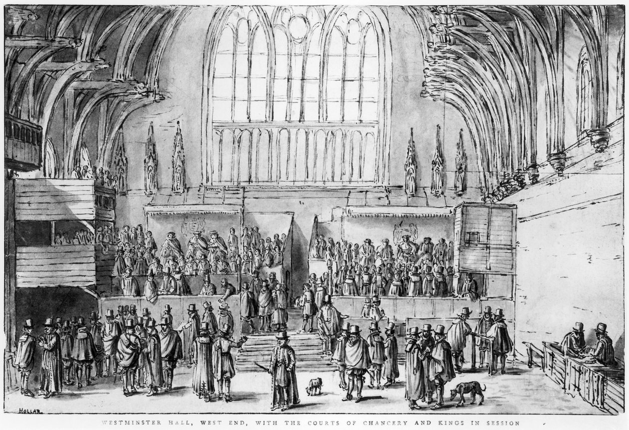 Westminster Hall, West End, avec les Cours de la Chancellerie et du Roi en Session - Wenceslaus Hollar