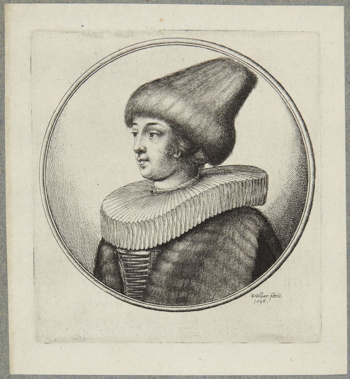 Femme portant un bonnet en fourrure à pointe - Wenceslaus Hollar
