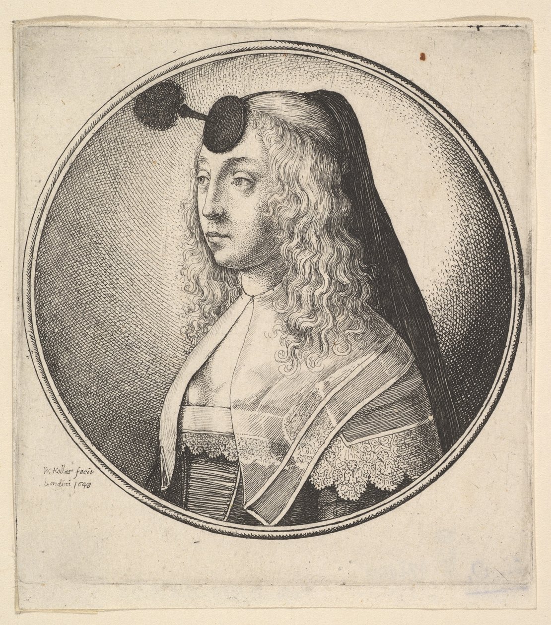 Femme avec houpette sur le front tournée vers la gauche, 1643 - Wenceslaus Hollar