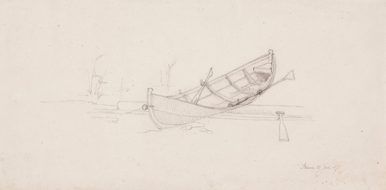 Un bateau à rames remorqué sur un tronc d