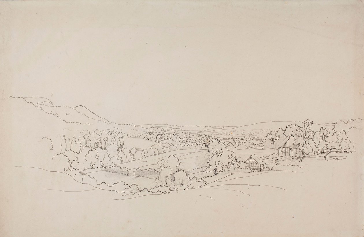 Paysage vallonné avec des maisons à treillis - Werner Holmberg