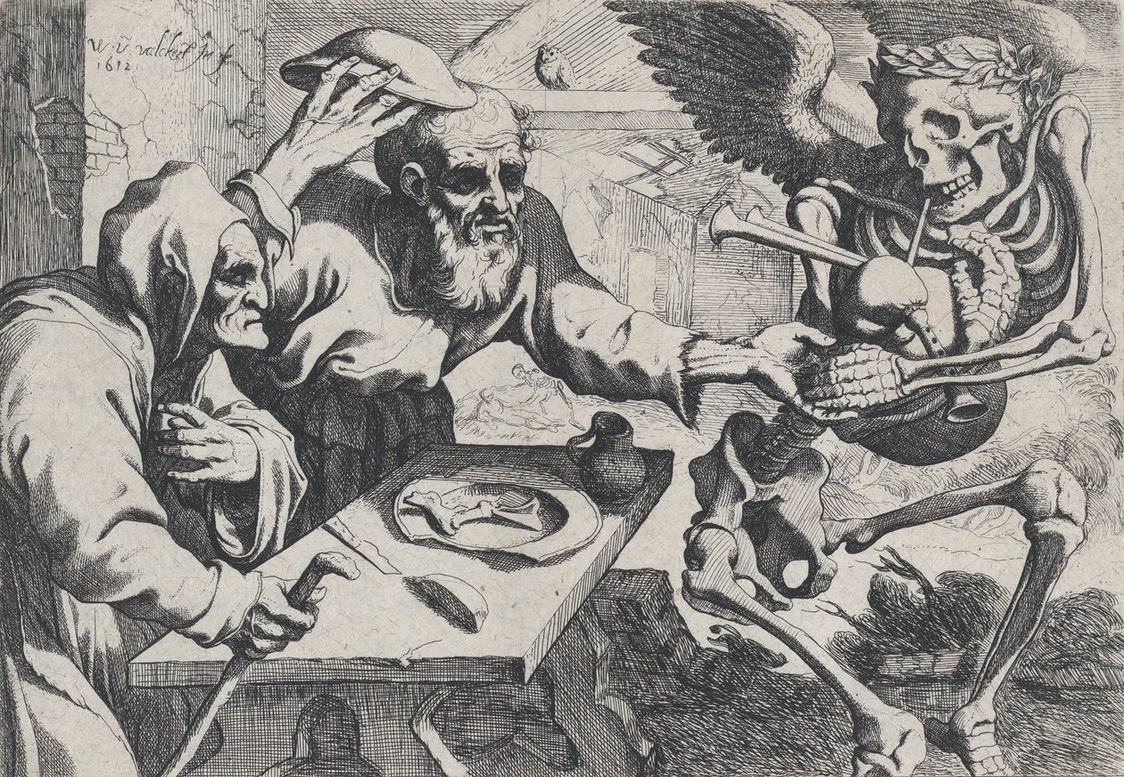 Vieux couple et la mort avec des cornemuses, 1612 - Werner Jacobsz. van den Valckert